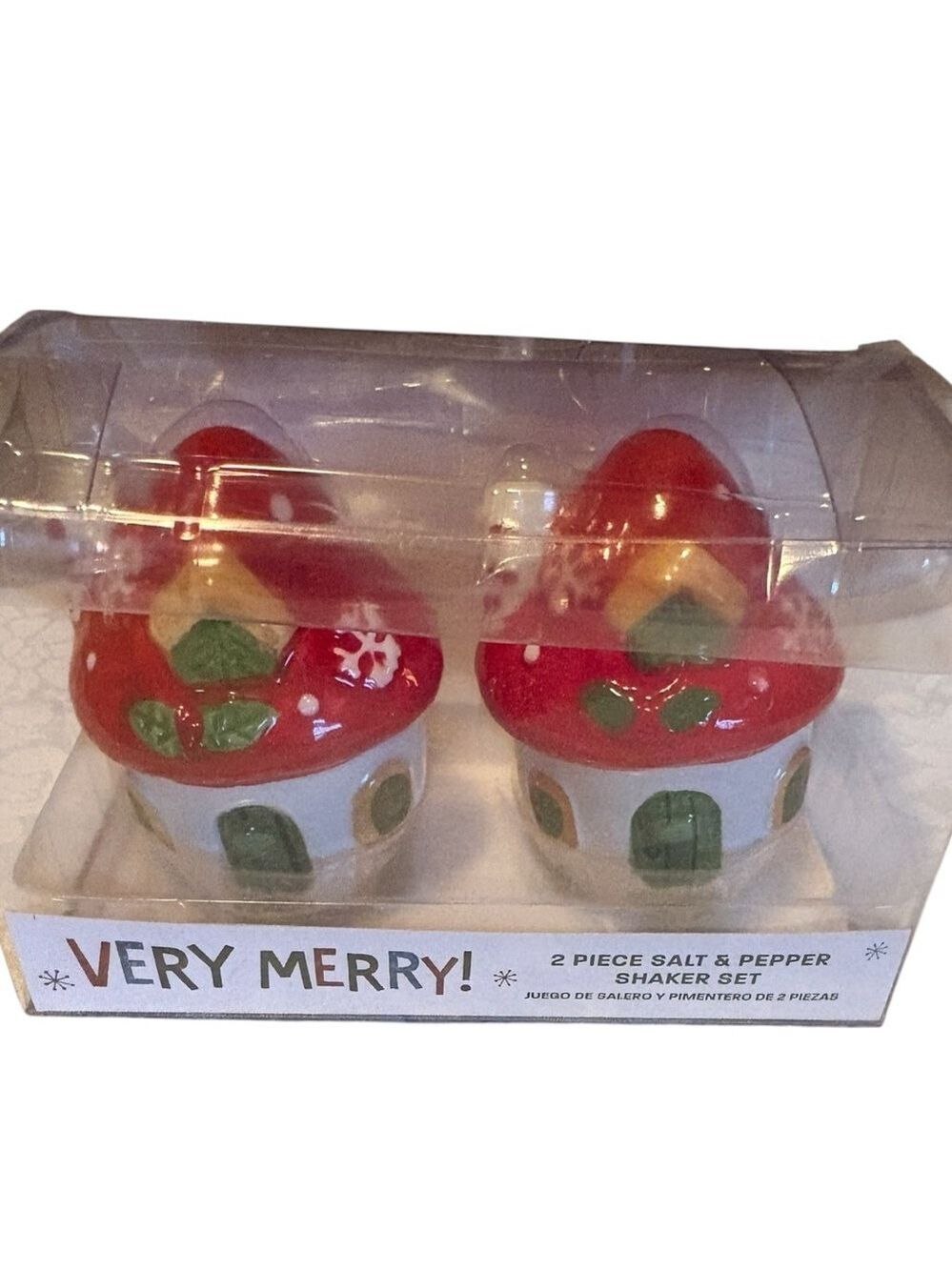 Mushroom Red and Green Salt & Pepper Shaker Set NWT